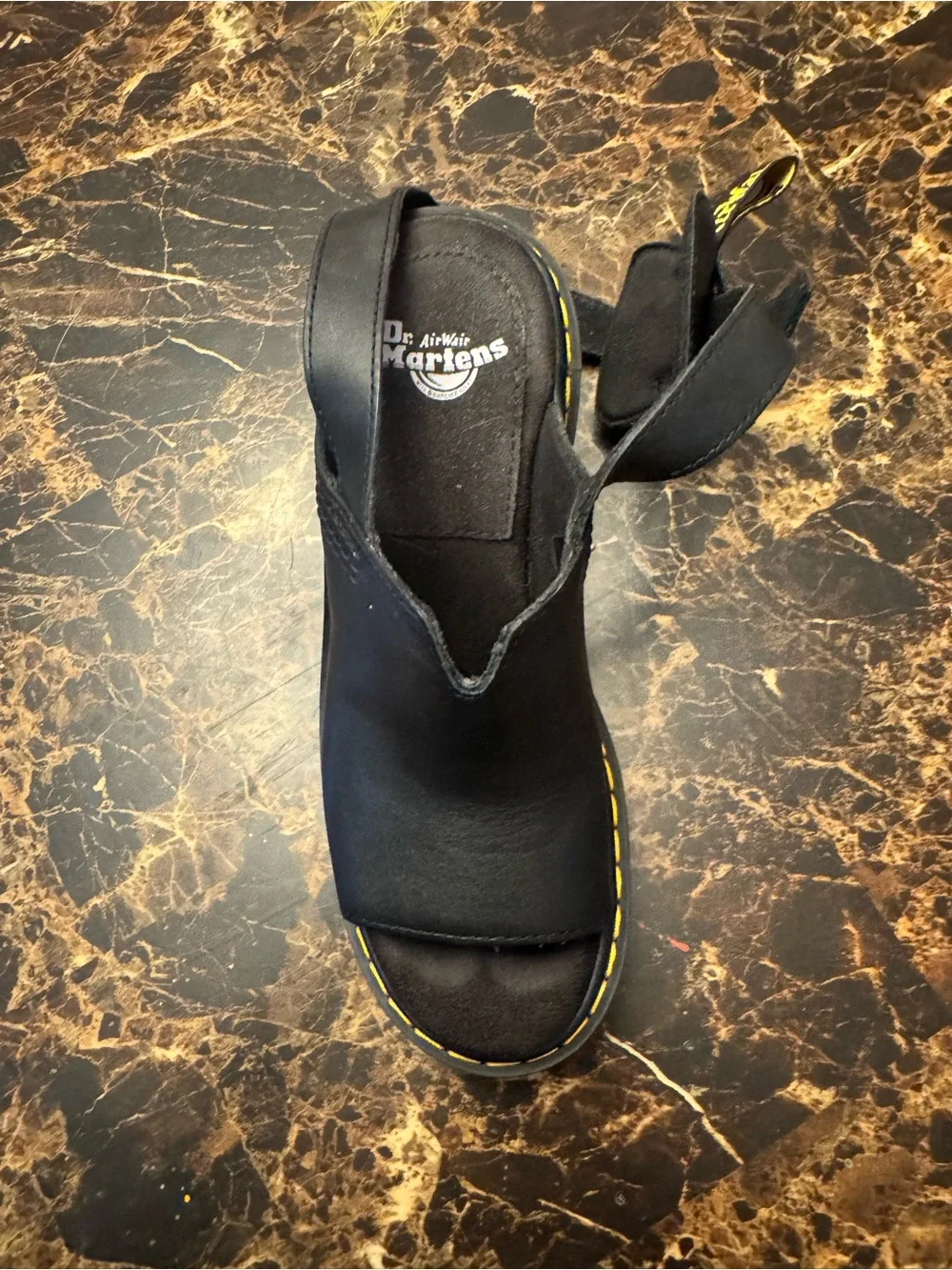 Dr. Martens Black Leather Yellow-Stitch Platform Sandals size 6